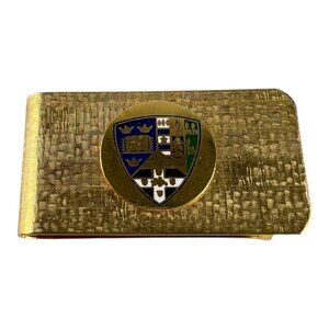 Vintage Drew University Coat of Arms Shield Textured Gold Tone Money Clip
